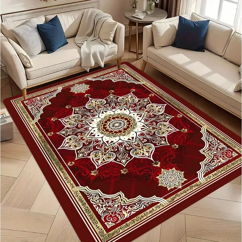Red Ornate Mandala Area Rug Luxury Pattern Floormat Ideal for Living ...