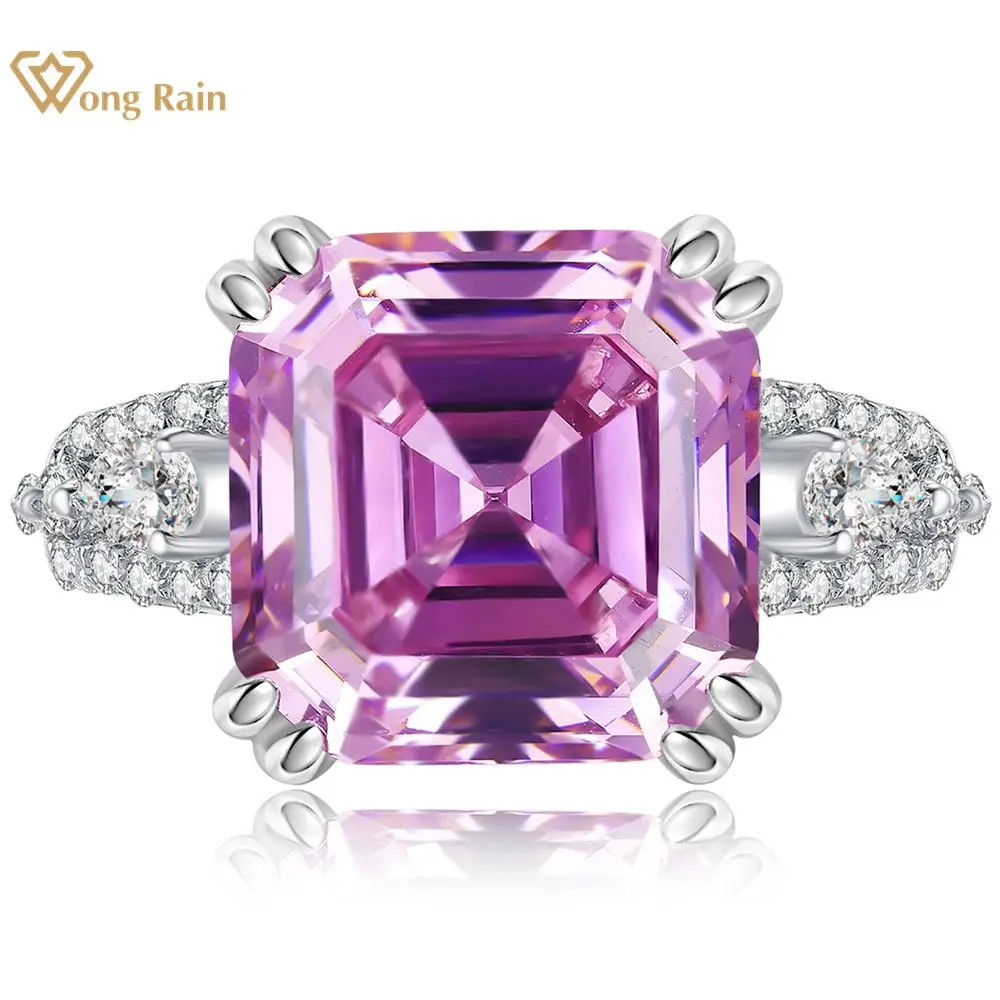 

Wong Rain 100% 925 Sterling Silver Asscher Cut 11*11 MM Pink Sapphire Gemstone Ring for Women Wedding Engagement Jewelry Gifts