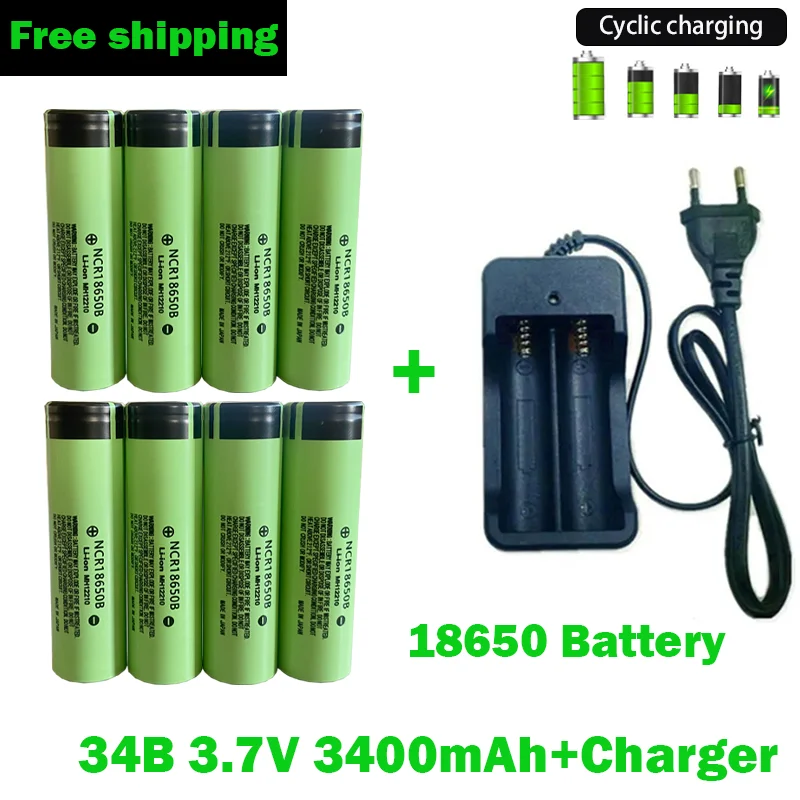 

18650 Battery Free Shipping 2023NewBestselling 34B Li-ion 3.7V 3400MAH+Charger Rechargeable Battery Suitable Screwdriver Battery