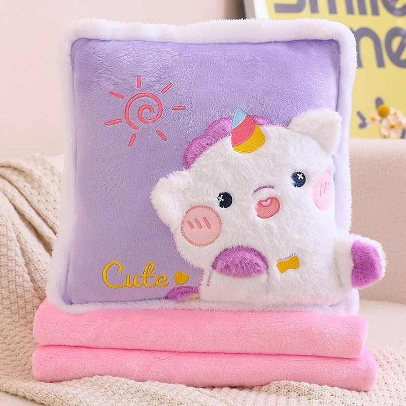 Cute Cartoon Plush Pillow+Carpet 2 In 1 Soft Stuffed Office Homdecor Sleeping blanket Cushion 2
