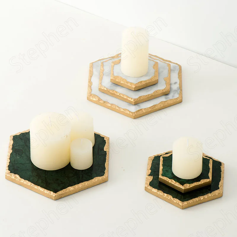 Natural Marble Trays Decorative Nordic Gold Stroke Candlestick Modern Jewelry Cosmetic Storage Tray Wedding Decoration Ornament 4