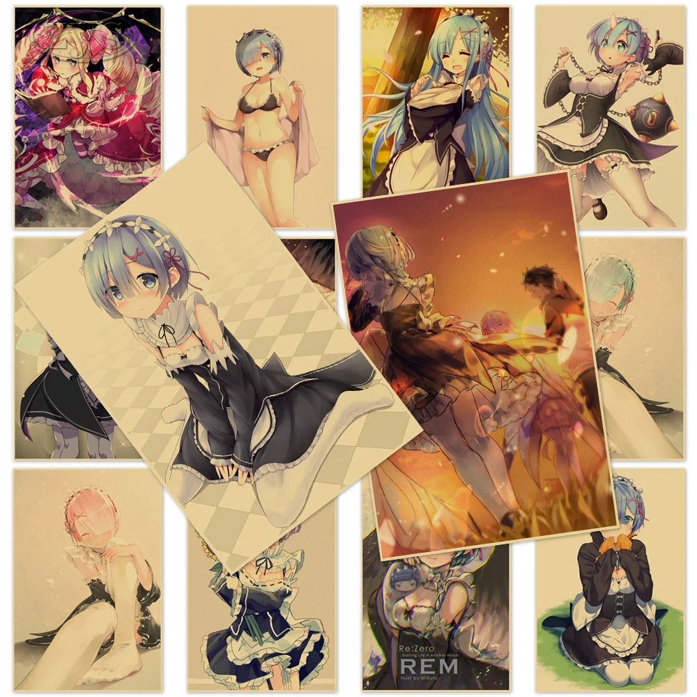 

Classic Kara Hajimeru Emilia Poster Painting Wall Art Rem Ram HD Print Pictures Re:Zero Kraft Paper for Boys Bedroom Home Decor