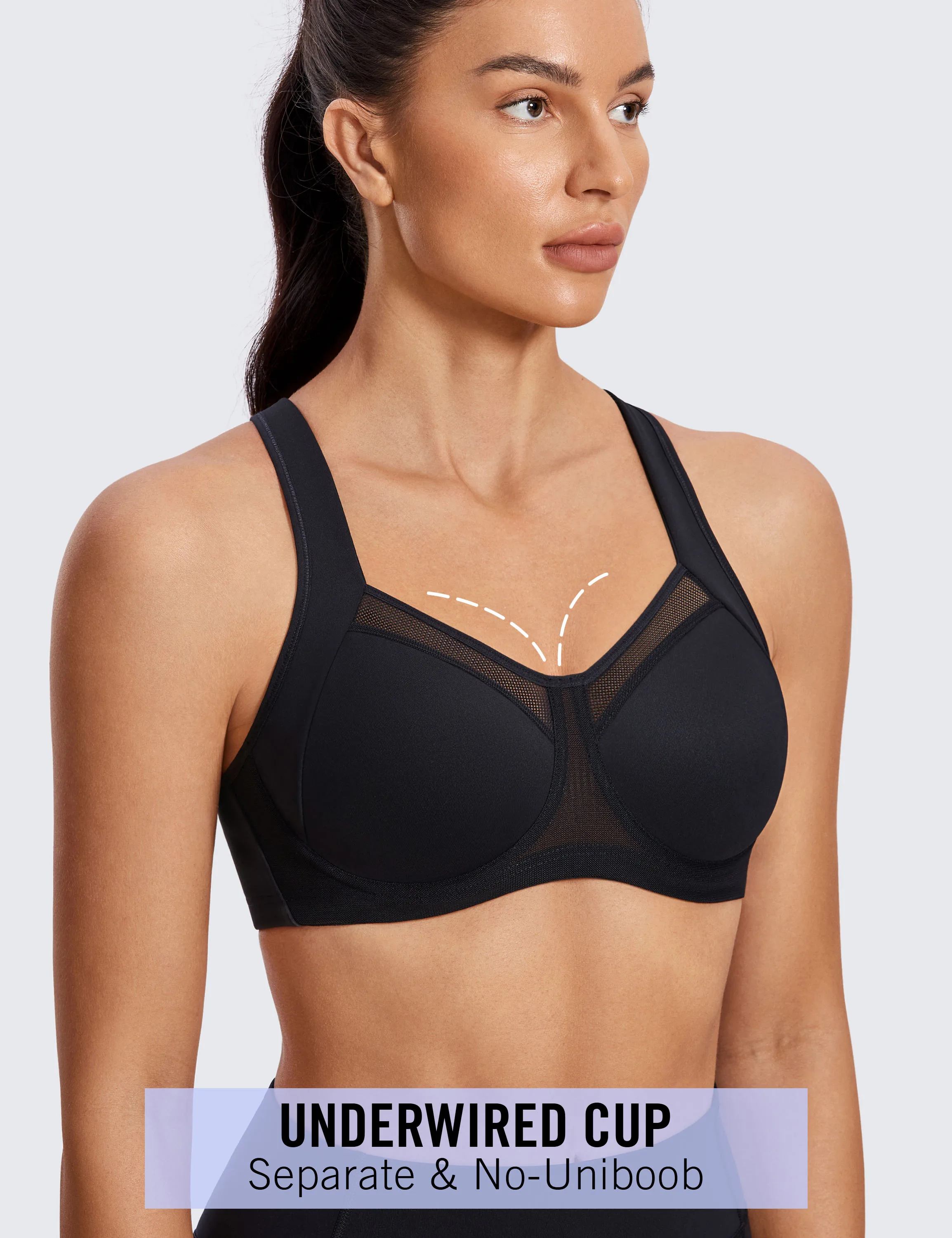 Sports Bra Women High Impact Non Padded Underwire Powerback Support Crop Top Female Fitness
