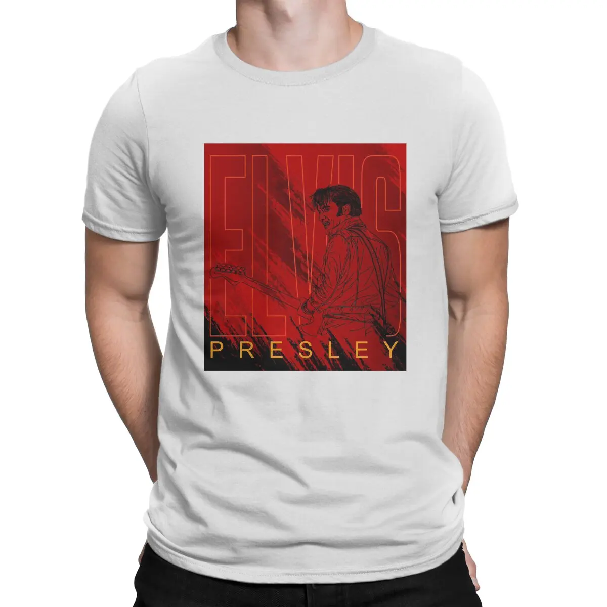 

Креативная футболка E-Elvis Presley Singer для мужчин, базовая тенниска с круглым вырезом, в стиле хип-хоп, Подарочная одежда, уличная одежда