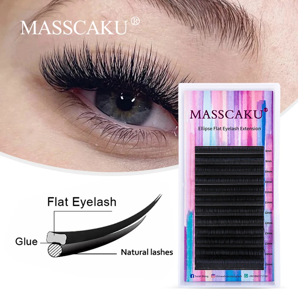 

MASSCAKU 8-18mm&mix Ellipse Flat Eyelashes Matte Split Tips Shaped Individual Nature Eyelash Extension for Professional Supplies