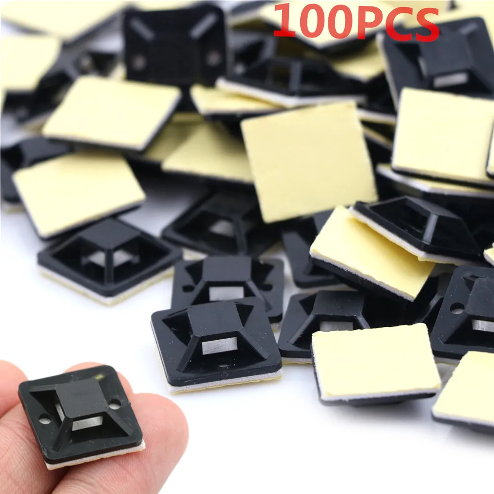 100Pcs Routing Looms Wire & Cable Base Clamps Clips / Self Adhesive Stick-on Mounts For Ties