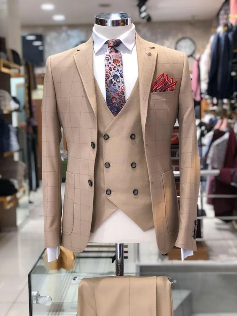 

Custom Made Men's Suit 2022 Wedding Tuxedos Formal Plaid Best Man Suits Groom Wear Men Singer Stage Show Suit