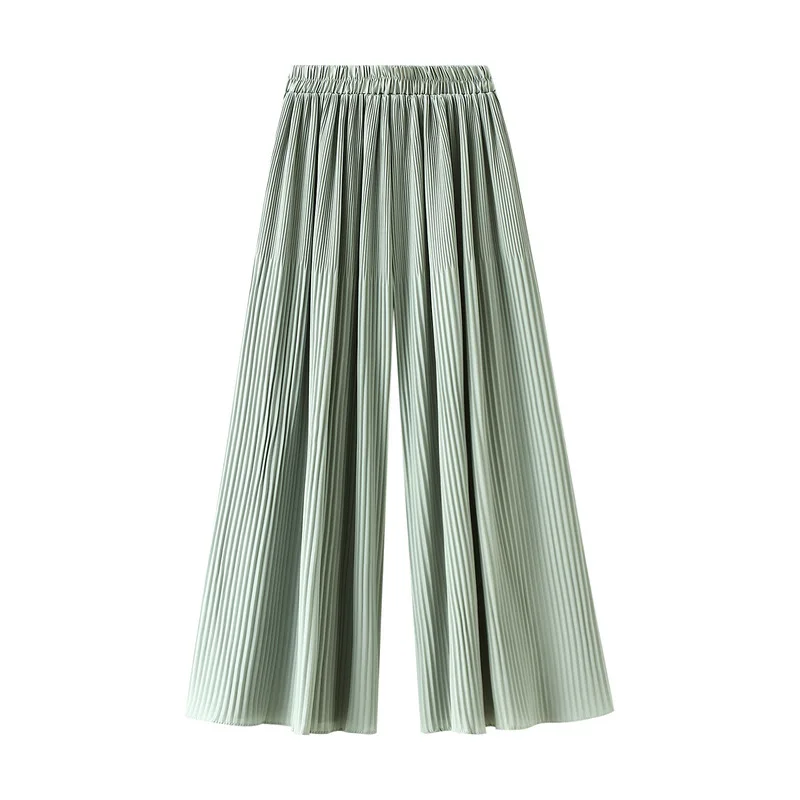

2022 New Korean Ladies Ice Silk Light Wide Leg Trousers Girl Solid Color High Waist Loose Wild Straight Casual Pants