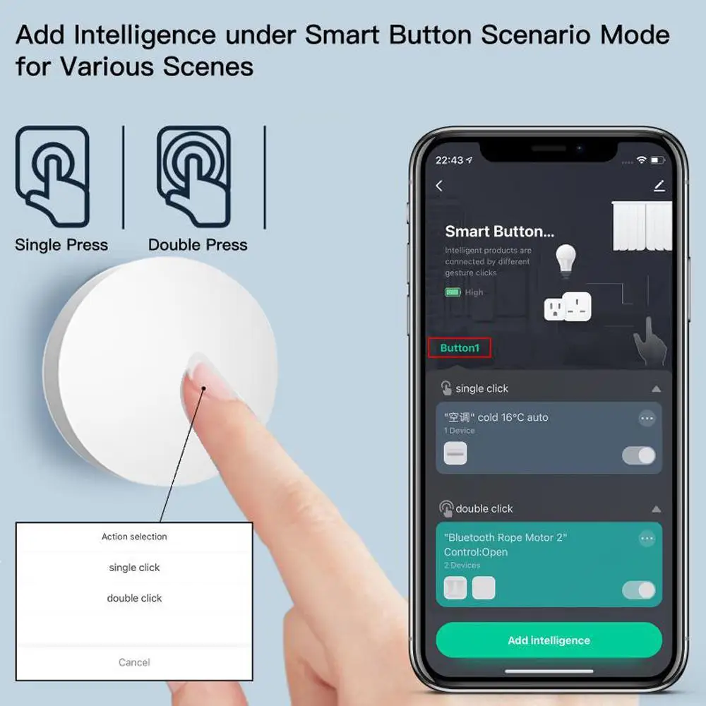 Aubess ZigBee 버튼 장면 스위치, 멀티 장면 연결 스마트 스위치, 배터리 전원, 투야 스마트 라이프 지그비 장치로 작동