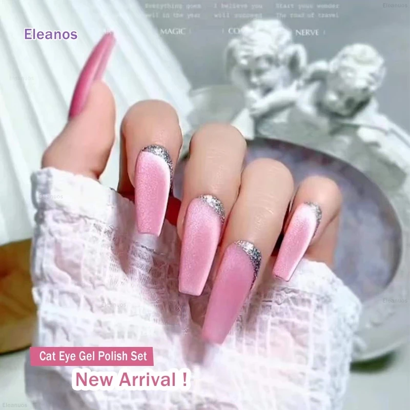 Eleanuos 13ml 고양이 눈 매니큐어 세트 8 색 바다 엘프 자석 하이브리드 광택 여름 자기 래커 네일 아트 UV 젤 광택 키트