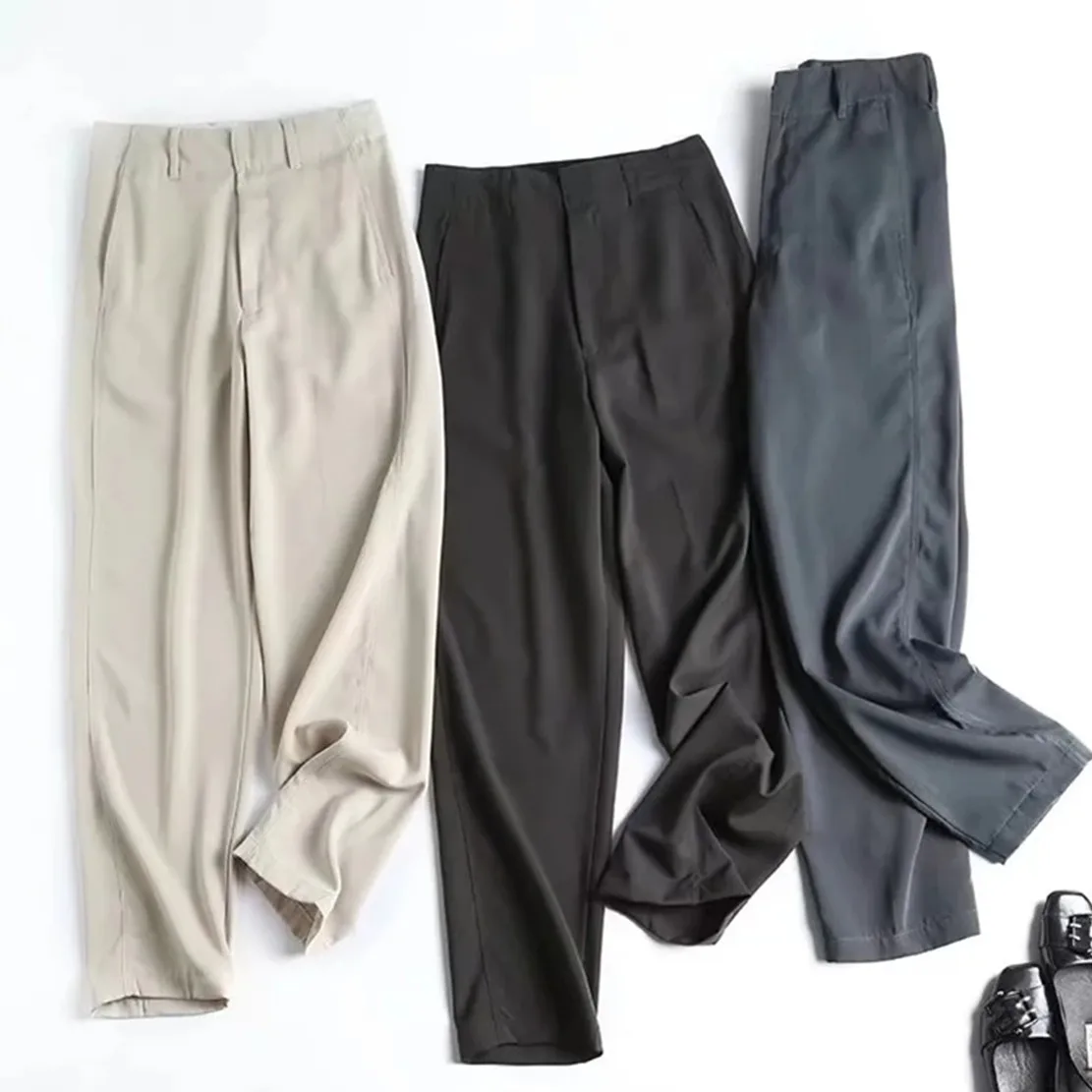 

Maxdutti Office Lady Simple High Waist Straight Trousers Elegant Loose Suits Pants Women 2023 England Style Fashion Pants