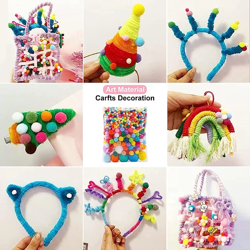 30-300Pcs Fluffy Soft Pom Poms Plush Pompom Balls Assorted Pom Mixed Craft Pompoms Kids DIY Creative Handmade Project 8-30mm