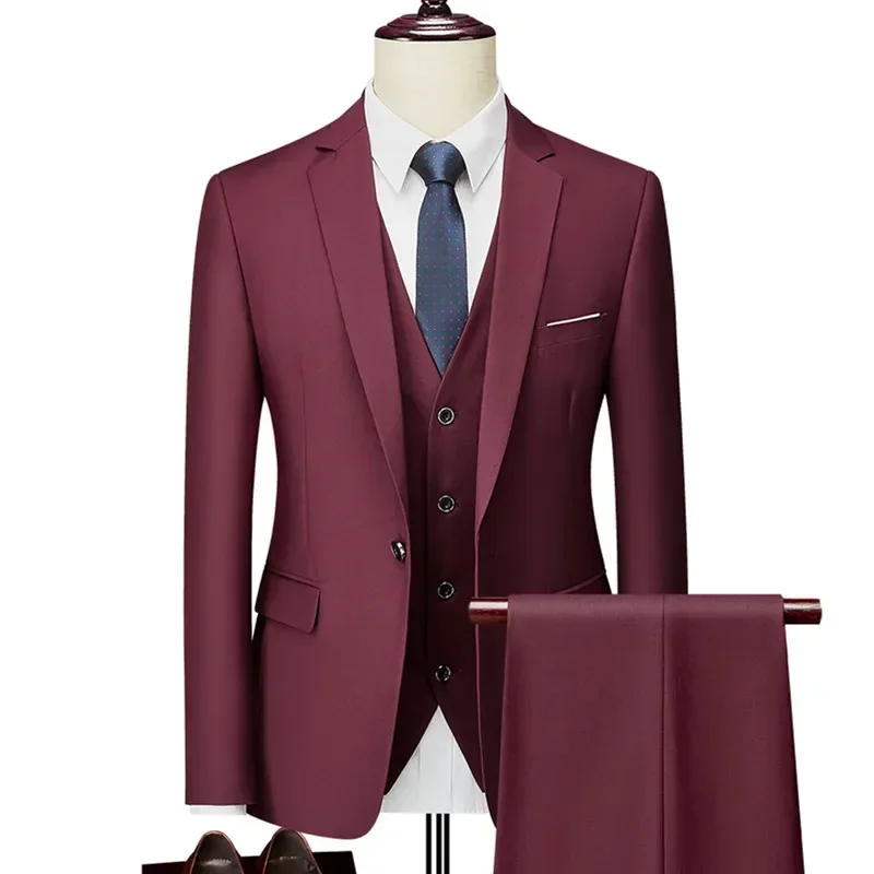 Men Suit 3 Pieces Sets Jacket Vest Trousers