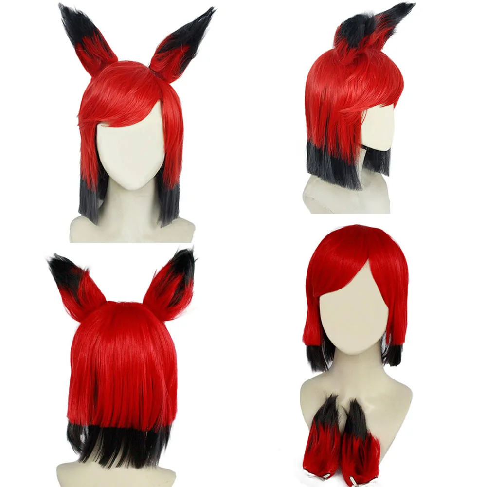 

Hazzbin Cos Alastor Cosplay Wig Red Black Short Hair for Women Heat Resistant Synthetic Hair Halloween Carnival Party Prop