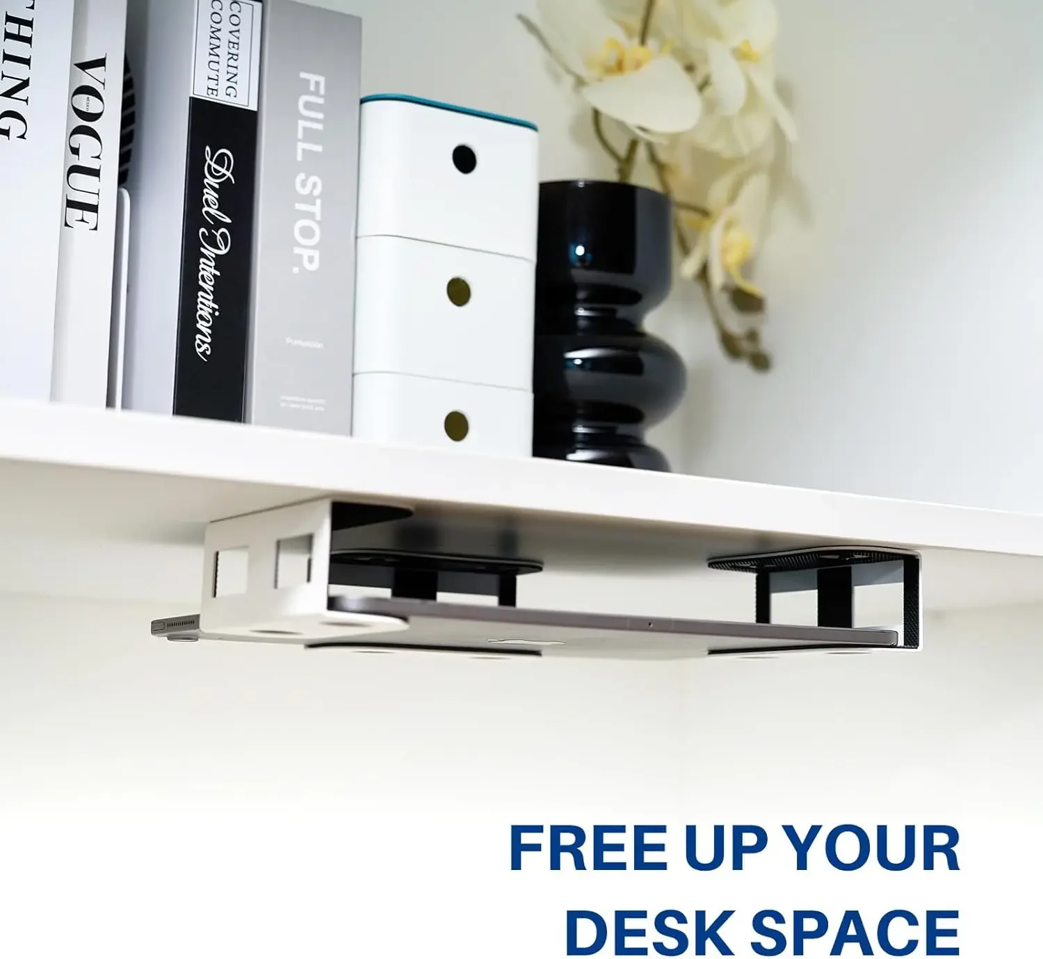 Under Desk Laptop Mount Metal Under Desk Shelf Holder For Laptop Mac Mini Macbook Keyboard With Anti-Scratch Silicone laptop stand