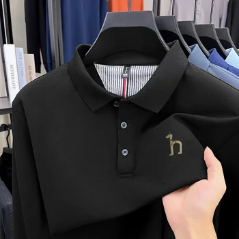 Polo da Uomo di Marca Designer, Maglietta a Maniche Lunghe con Colletto, Stampa Cane, Primavera Autunno, Morbida sulla Pelle, Classica, Abbigliamento Business da Uomo