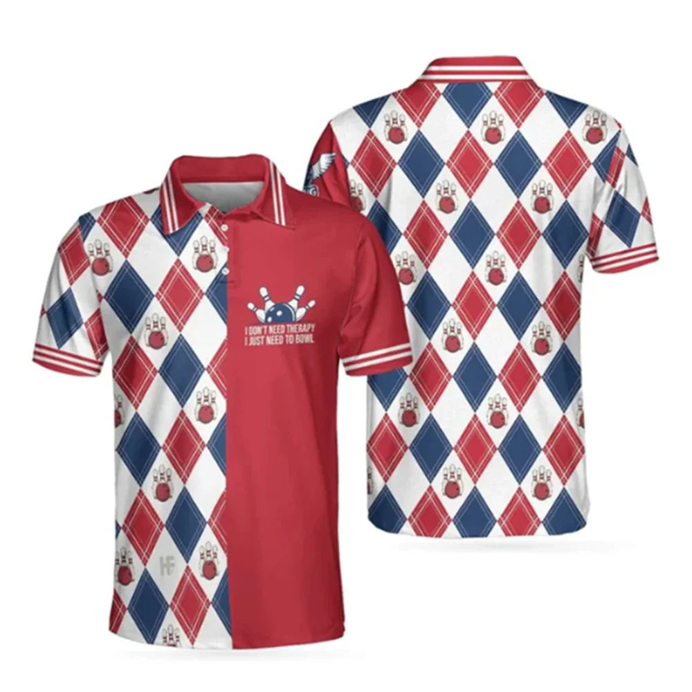 New men's short-sleeved golf Polo shirt bowling printed T-shirt lapel button shirt summer sports golf short-sleeved