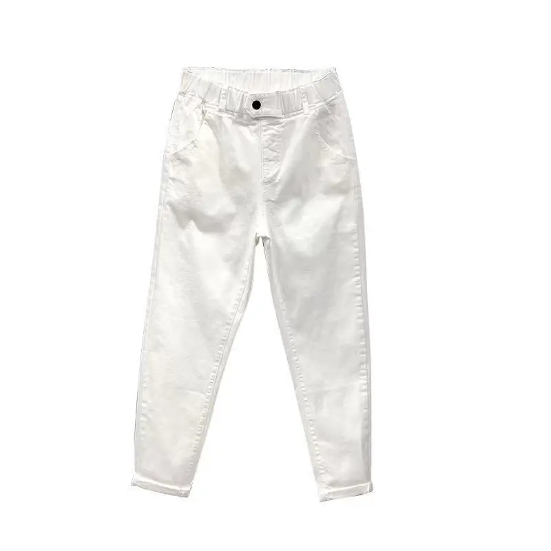 Spring Summer Solid Color Fashion Elastic Waist Haren Pants Women High Street Casual Pocket Cotton All-match Ankle Length Pants