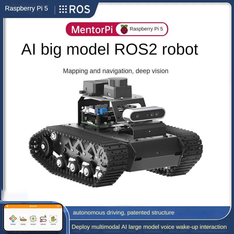 Carro armato video RC con telecamera di profondità Lidar ROS2 Robot di codifica AI per Raspberry Pi 5 per robot di guida autonomo SLAM modello AI di grandi dimensioni - immagine 2