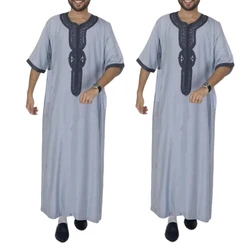 Mens Robe Muslim Clothes Loose Crew Neck Arab Middle Durable Kaftan Muslim Thobe Dubai Long Sleeve Gown Ethnic Clothes