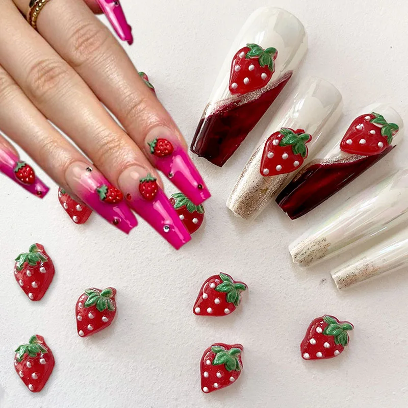 

20Pcs Cute Strawberry Resin Charms for Nails Strawberry Peach Fruit Shaped Nail Art Charms Flatback Rhinestones Nail Accessories