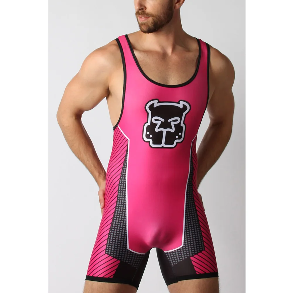 Mens Wrestling Singlets Suit One Piece Bodysuit For Gym Weightlifting