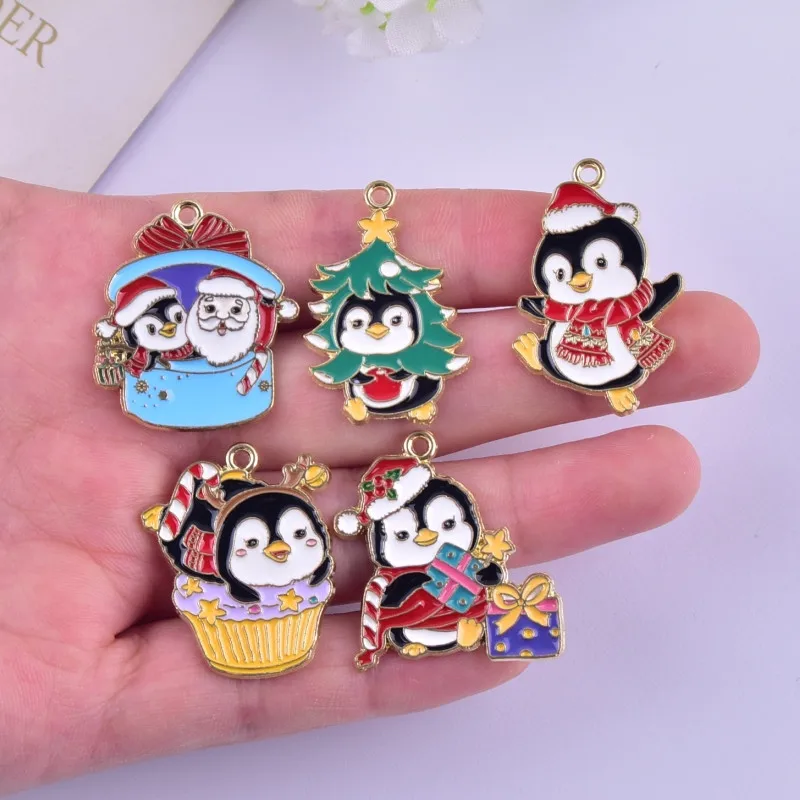 

10pcs Xmas Christmas Penguin Oil Drop Metal Charms for Earring Necklace Jewelry DIY Making