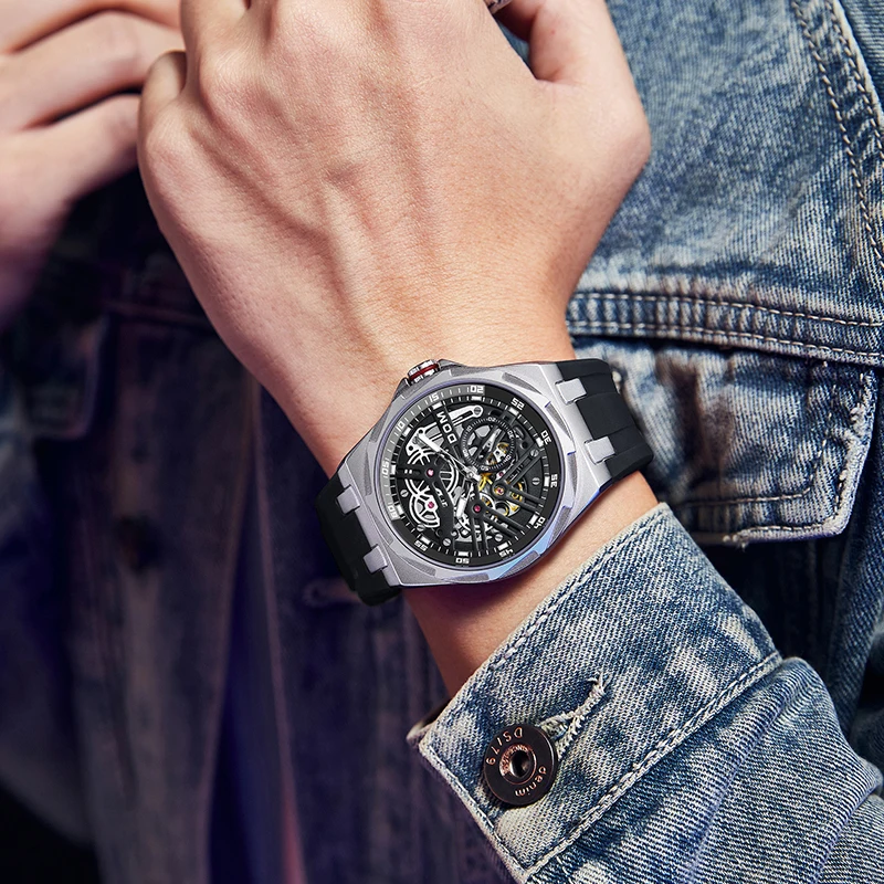 DOM Mechanical Automatic Watch  Leisure Business High Luxury High quality men's watch  Men's Mechanical watchSilver
