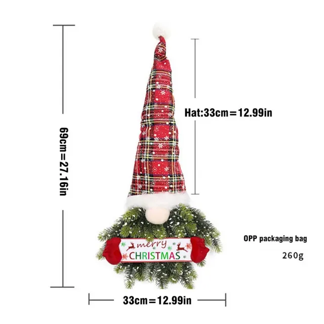Christmas Wreath Gnome Hat Wreath with Light Glowing Garland for Front Door Hanging Ornament Window Restaurant Home Decor 5