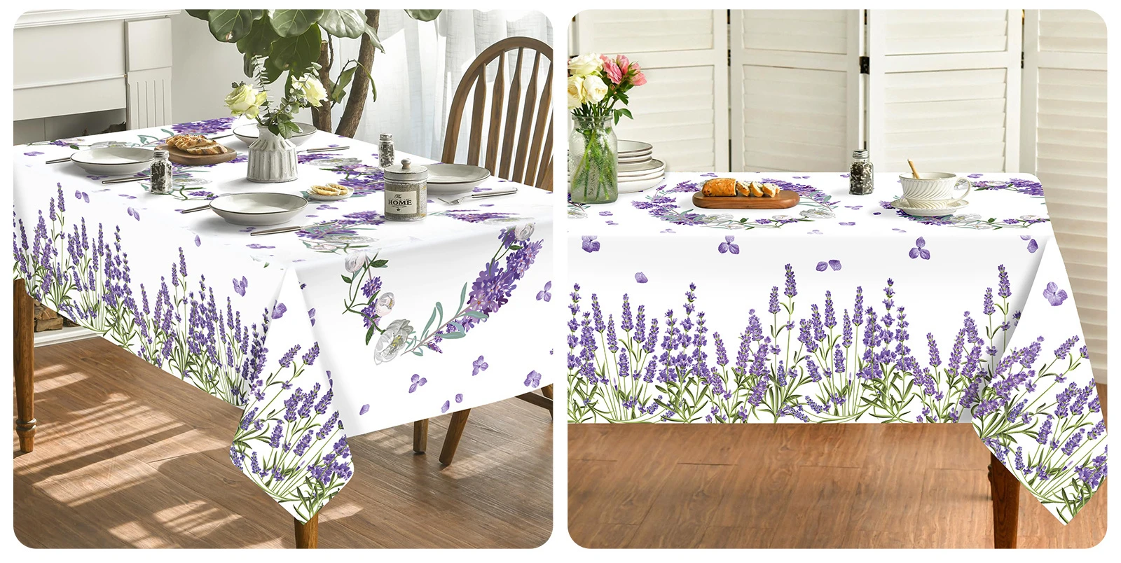 Spring Purple Lavender Floral Waterproof Tablecloth Wedding Party Decor Summer Flowers Rectangle Table Cloth Dining Table Decor 3