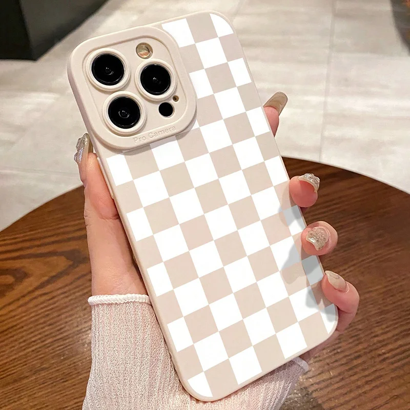 Matte Milky White Checkerboard Pattern Phone Case Cover