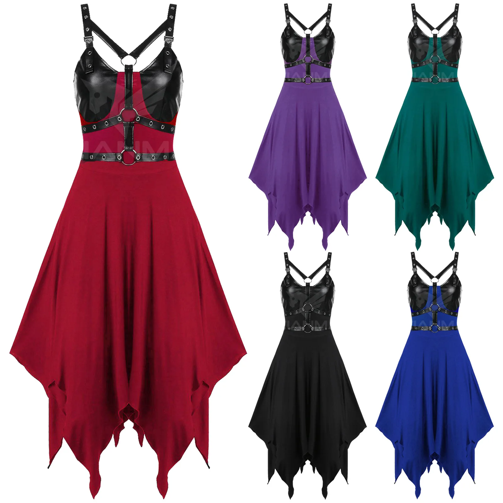 

Gothic Punk Sexy Women Dress PU Irregular Female Dress Retro
