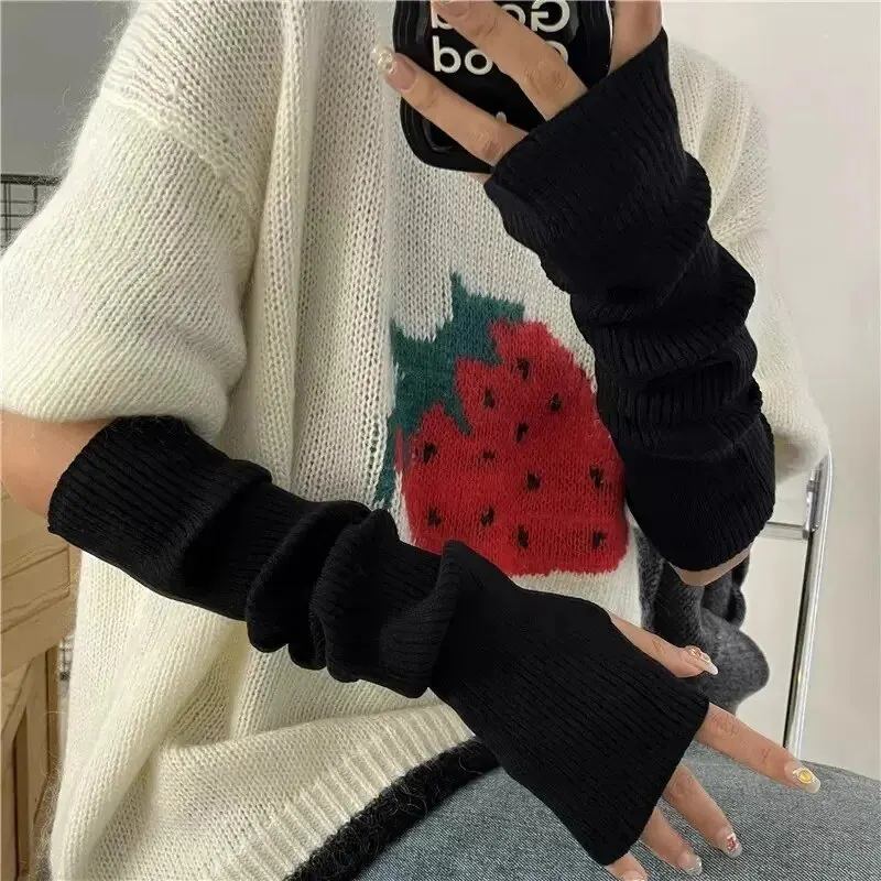 Y2K Women Knitted Fingerless Mittens Cosplay Anime Gloves Winter Arm Warmers, fingerless gloves, half finger gloves