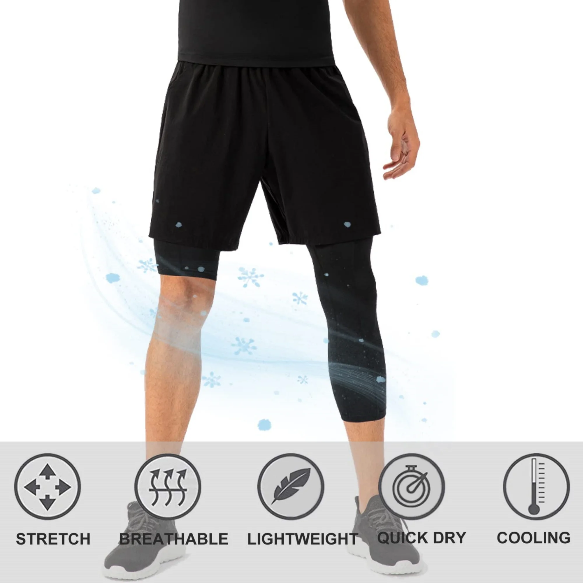 3/4 One Leg compression tights for Basketball Leg Sleeve Capri Athletic Base Layer Underwear for Gym Running