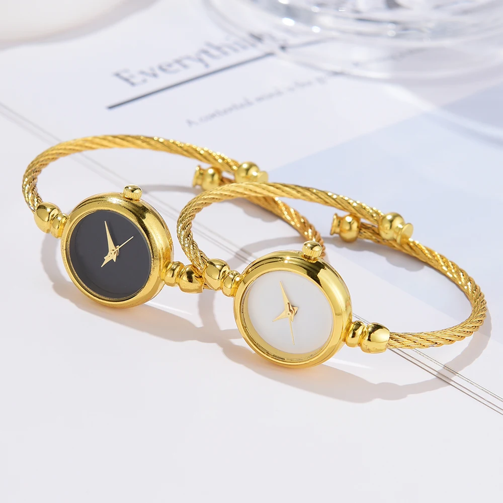Womens Watch Couple Style Gold Sliver Bracelet Minimalist Steel Strap Quartz Watch Set