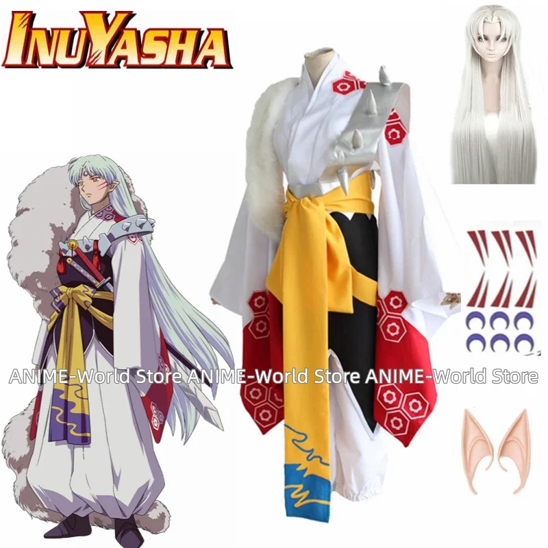 

Japan Anime Inuyasha Sesshomaru Cosplay Costume Mask Kimono Wig Hair Style Costumes Silver Wigs Halloween Party