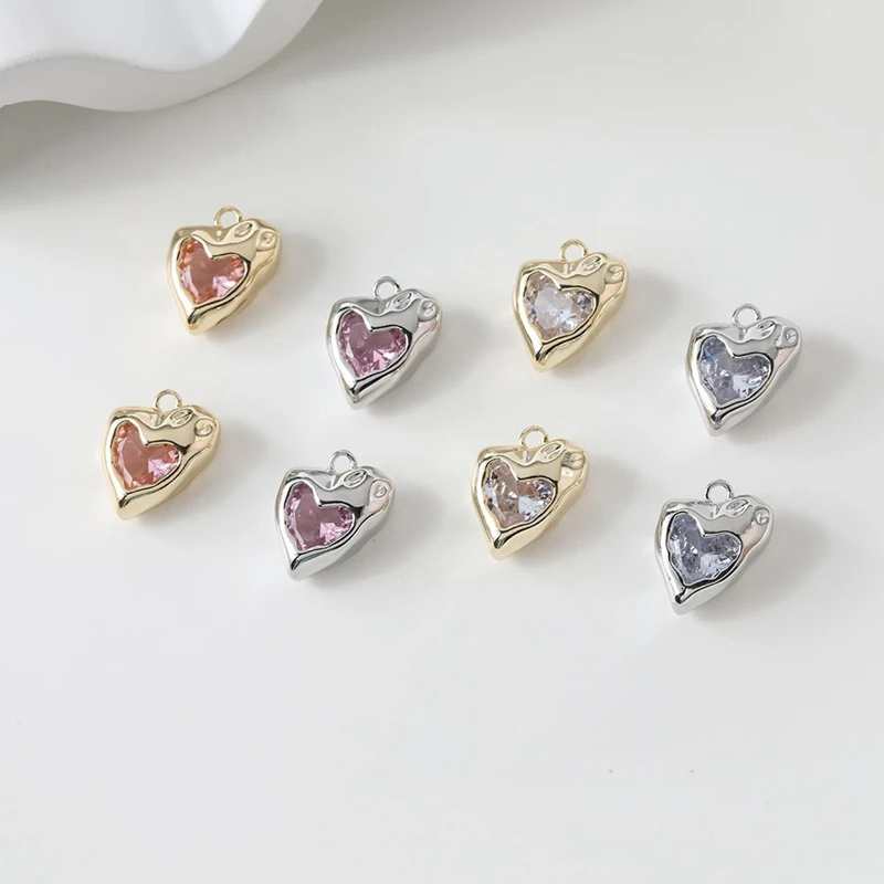 

2PCS 14K Gold Plated Niche Peach Heart Inlaid Zircon Pendant Charm DIY Making Supplies Necklace Earrings Material Accessories