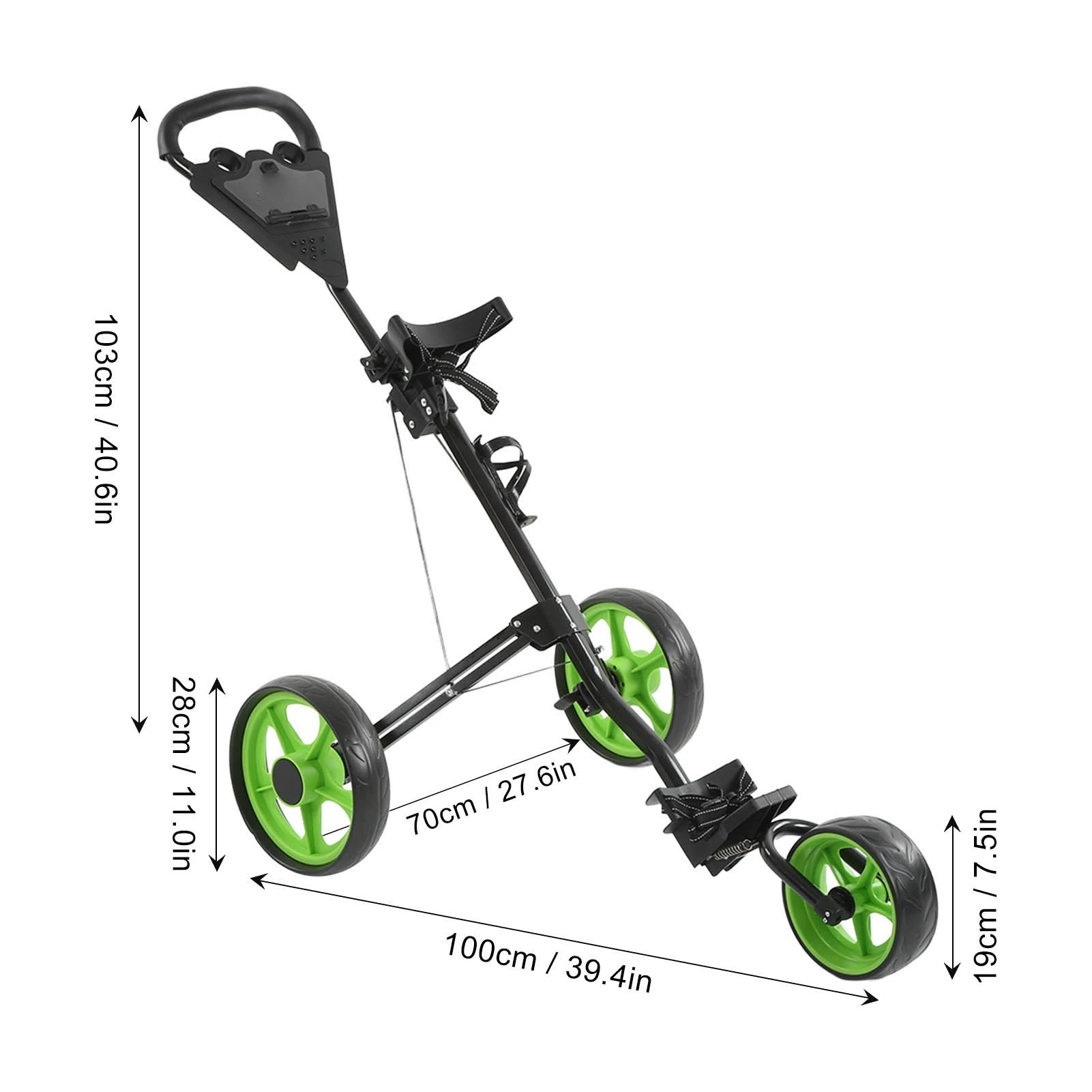 Golf Push Cart Golf Bag Cart 3 Wheeled Folding With Quick Braking For Game Training Practice