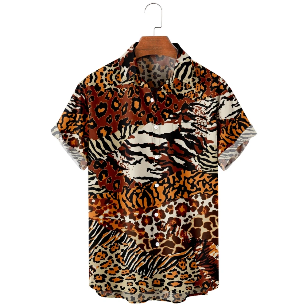 

Men's Hawaiian Shirt loose top Rock Leopard Print print men's shirt fashion shirt men's T-shirt breathable summer short sleeve