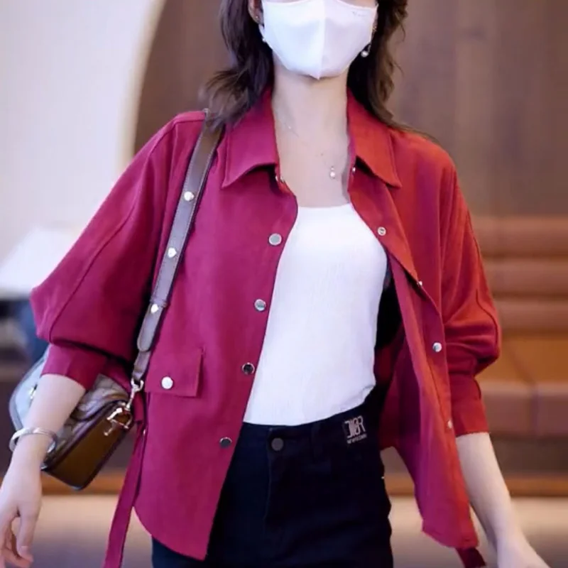 Long Sleeve Shirt Women Short Coat Autumn Winter New Explosive Fashion Age Reduction Loose Bat Sleeve Cardigan Top