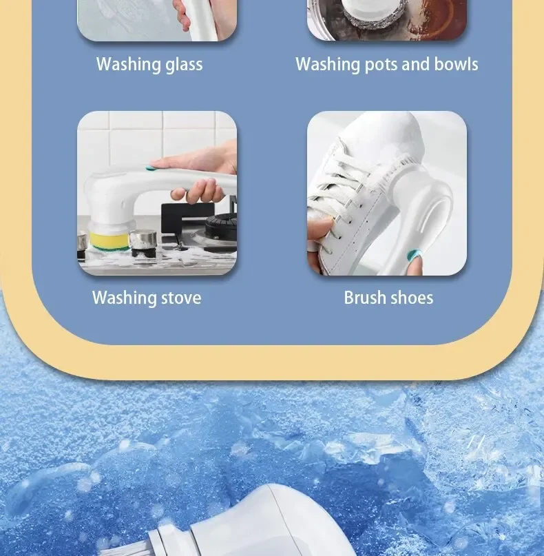 Powerful Wireless Cleaning Brush USB Rechargeable 5 Heads Effortless Scrub
