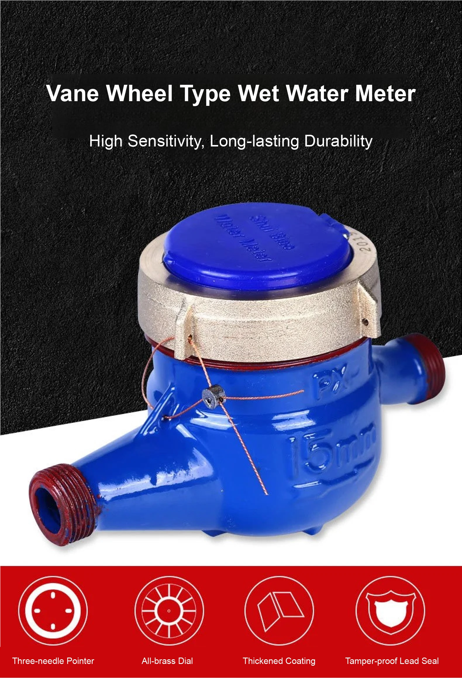 Rotary Vane Multi‑Jet Wet Type Residential Water Meter DN15 DN20 DN25 Brass / Ny