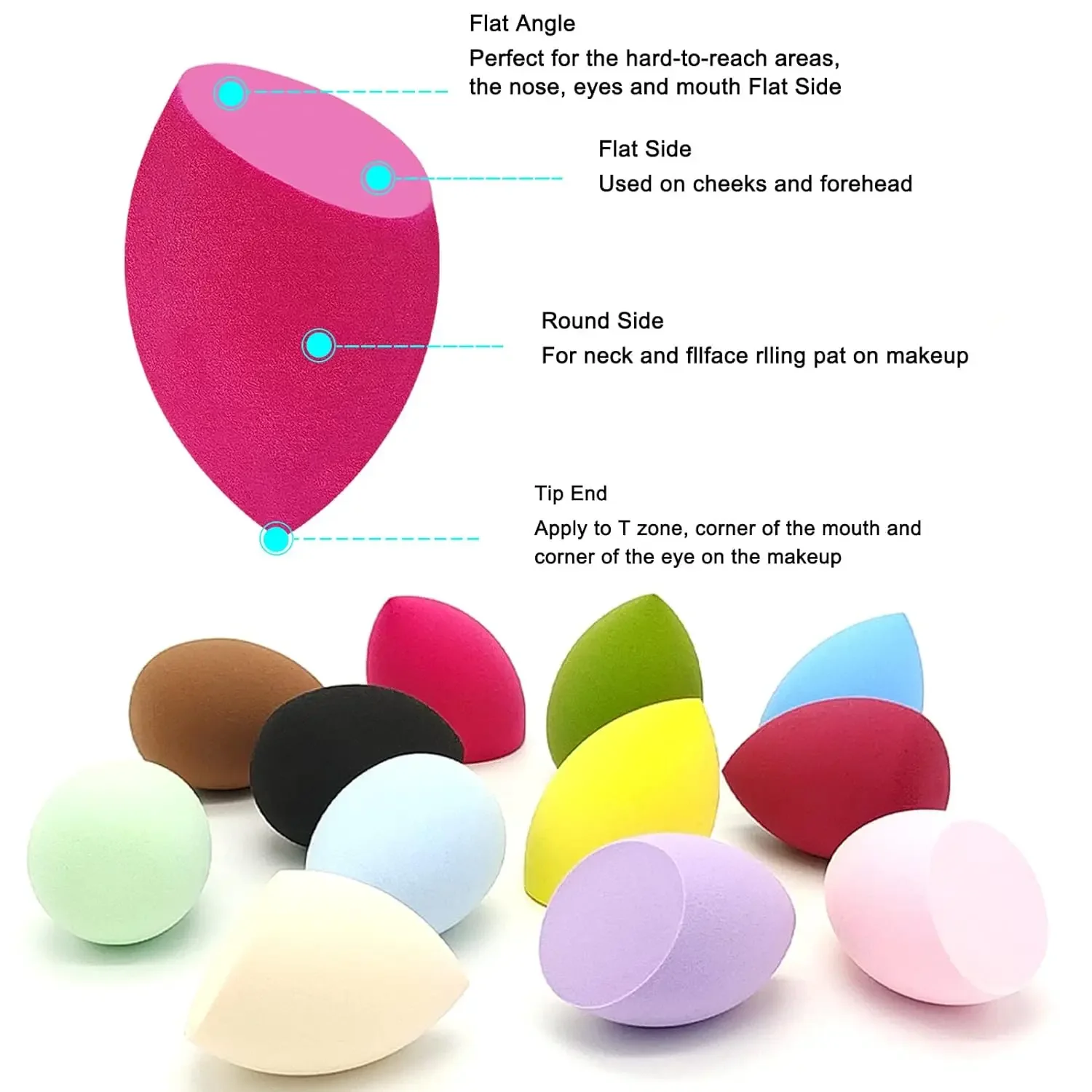10-Piece Versatile Makeup Sponge Set for Flawless Application of Liquid, Cream, and Powder Products