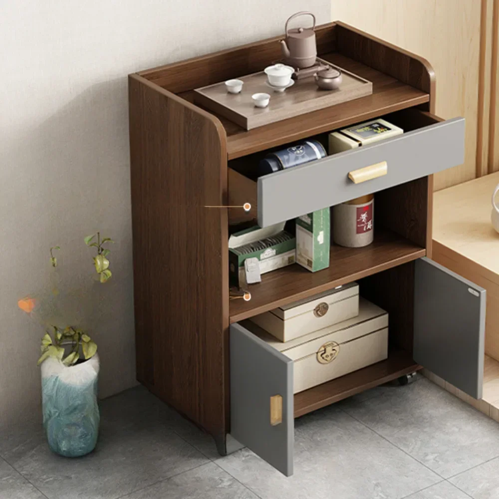 Small Apartment Oven Microwave Cabinet Modern Storage Dining Room Sideboard Sliding Wheel Kitchen Cabinets Drawers Organizer 4