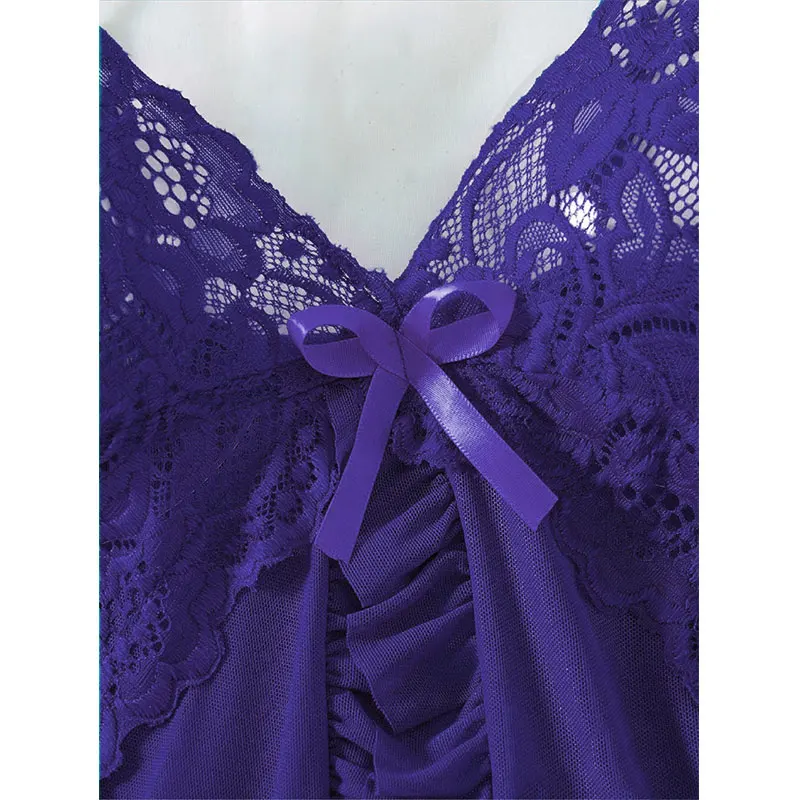 Summer Hot Sexy Sleepwear Dress Sleeveless Backless Women Lace Sheer Nightdress Solid Color Soft Pajamas Short V-neck Thong Set