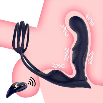 3 in 1 Anal Toy Prostate Massager Vibrator Butt Plug With Dual Penis Cock Ring Cockring Remote Anus Sex Toy For Men Women Couple 2