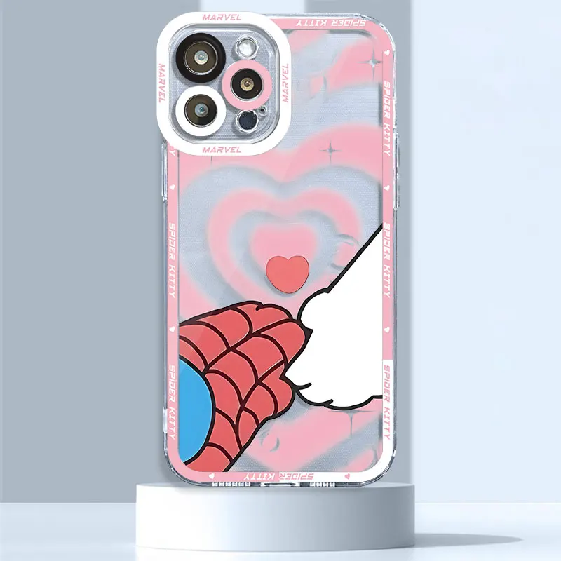 thumbnail image 1 of Funda de teléfono para iPhone 7 8 XS Max 12 15 Pro 13 Mini SE 11 Pro XR 14 Pro Max Marvel Spidermans Hello Kitty, funda transparente suave, 1 of 5