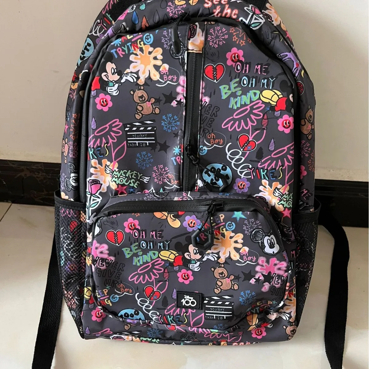 Disney Mickey Graffiti Backpack New Cartoon Minnie Mouse Large Capacity School Bags for Men Women Portable Travel Bag