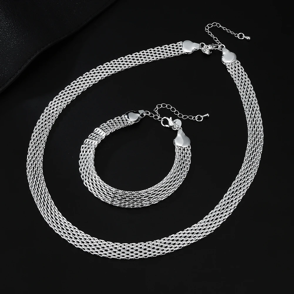 

Hot 925 Sterling Silver Creativity Net Chain Bracelets Necklaces for Women Fashion Designer Party Wedding Jewelry Sets Gift