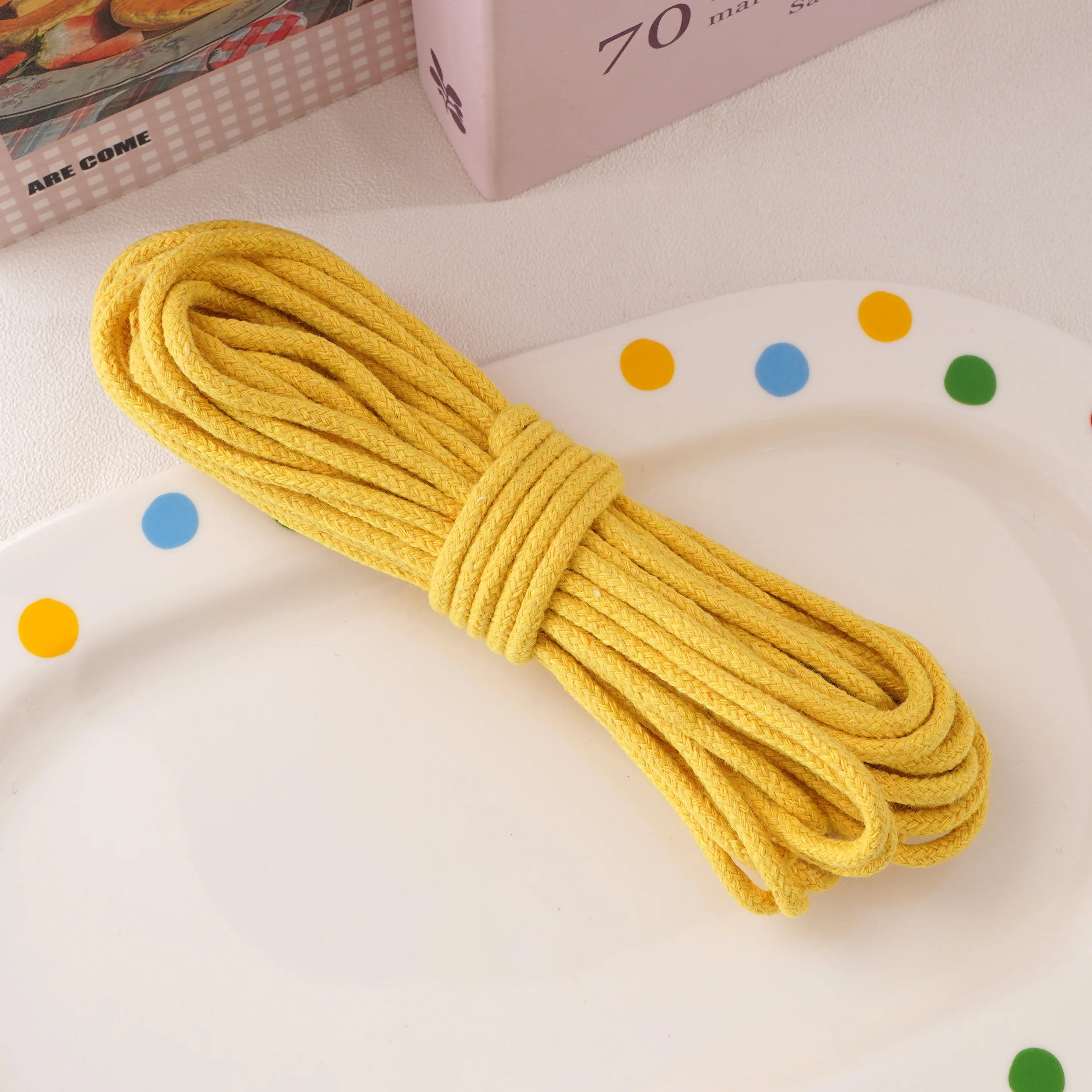 10-Meter Pack of 4mm Multi-Color Braided Cotton Rope for Crafts and Home Decor